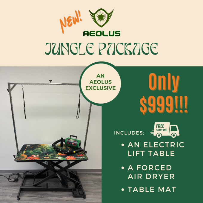 Aeolus Jungle Package- Electric Lift Table, Forced Air Dryer and Table Mat for $999