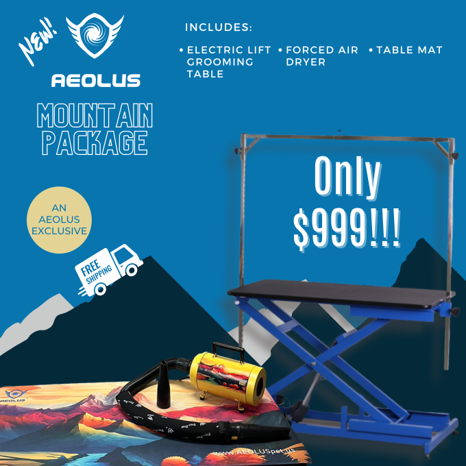 Aeolus Mountain Package- Electric Lift Table, Forced Air Dryer and Table Mat for $999